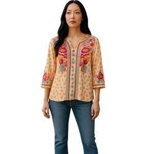 Savanna Jane Top Womens Size Small Embroidered Bohemian Hippie Festival Casual‎